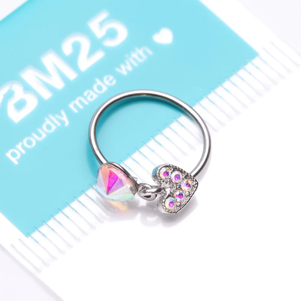Aurora Prism Heart Sparkle Dangle Bendable Hoop Ring - Image 4