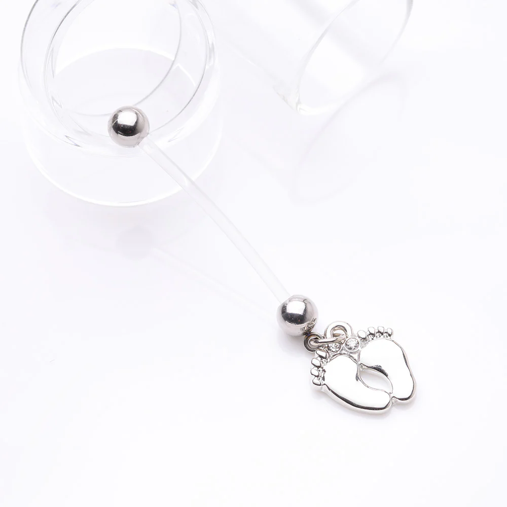 Baby Feet Sparkle Dangle Bio-Flex Pregnancy Belly Button Ring - Image 3