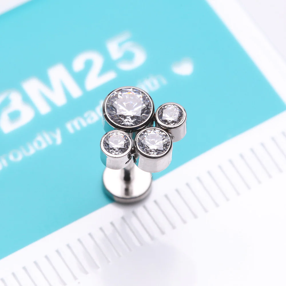 Bali Bauble Sparkle Top Internally Threaded Steel Labret - Image 3