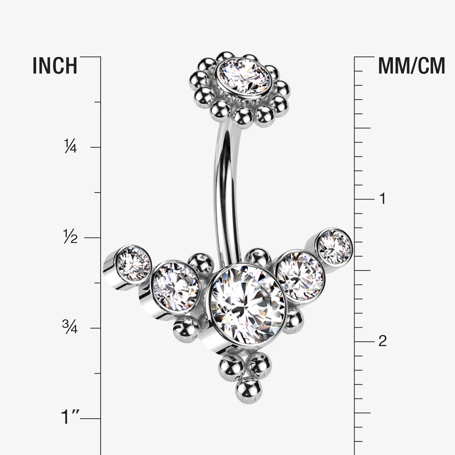 Bali Beaded Flora Sparkle Internally Threaded Belly Button Ring - Image 2