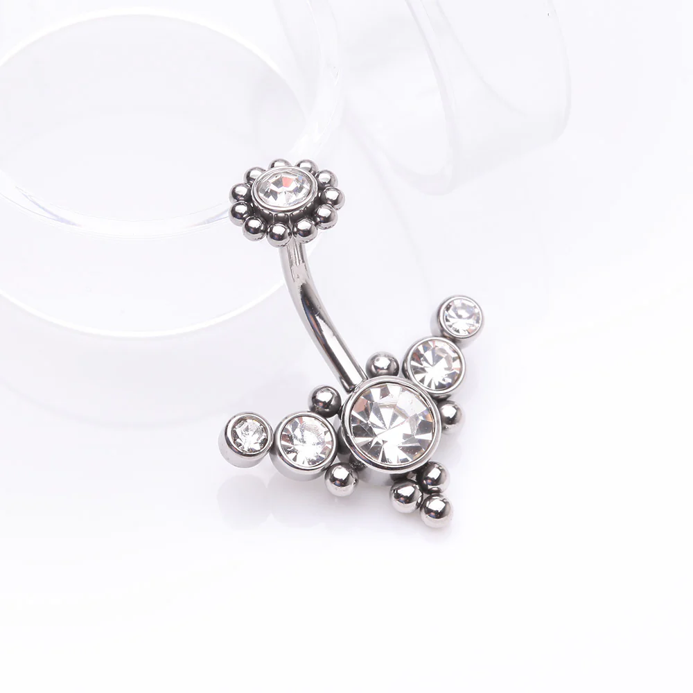Bali Beaded Flora Sparkle Internally Threaded Belly Button Ring - Image 3