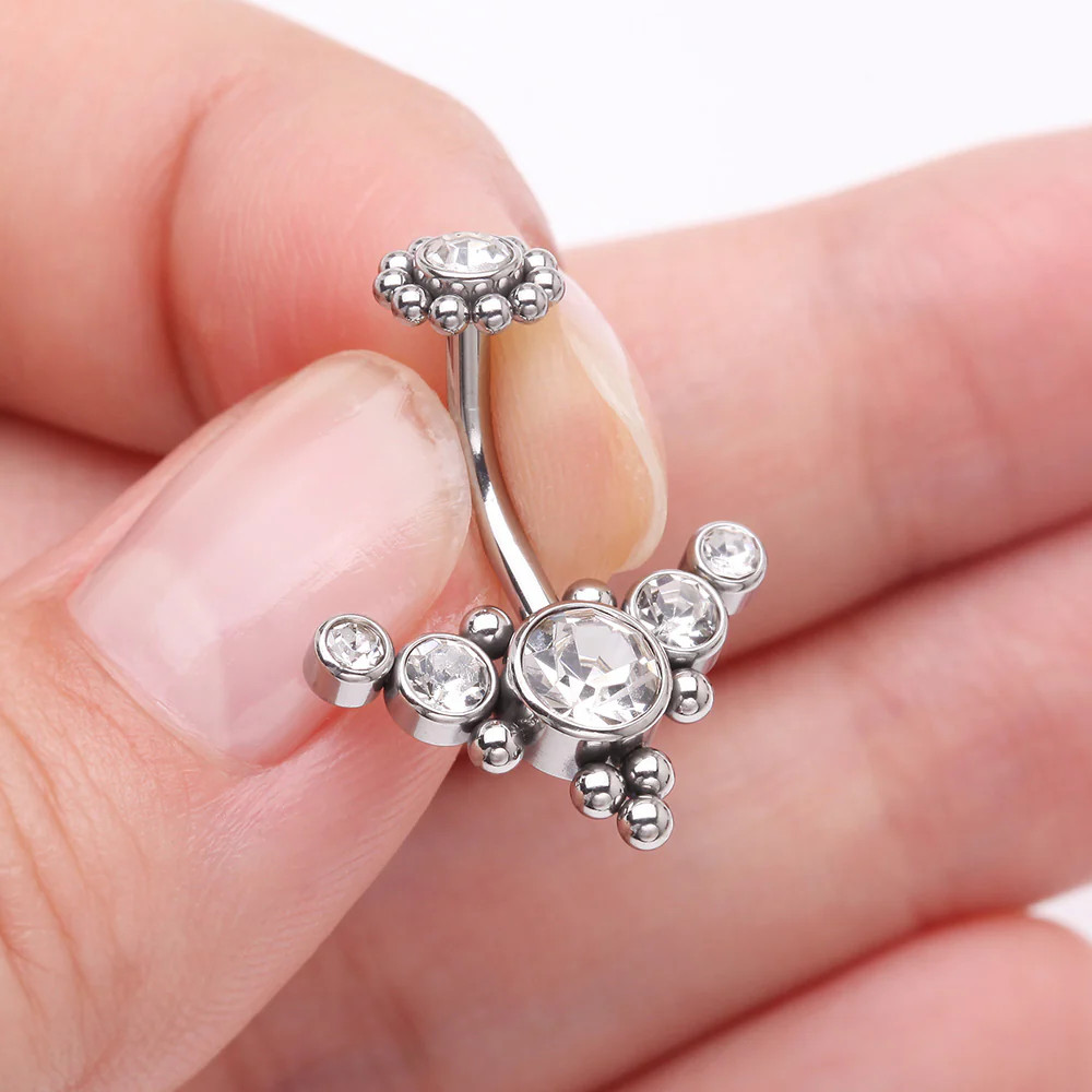 Bali Beaded Flora Sparkle Internally Threaded Belly Button Ring - Image 4