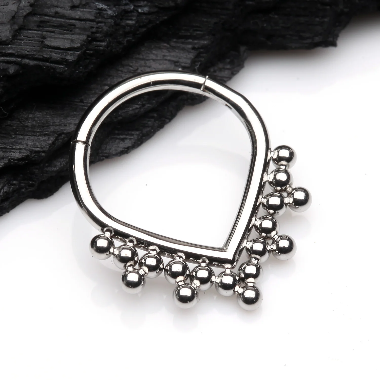 Bali Beads Chevron Teardrop Seamless Clicker Hoop Ring - Image 2