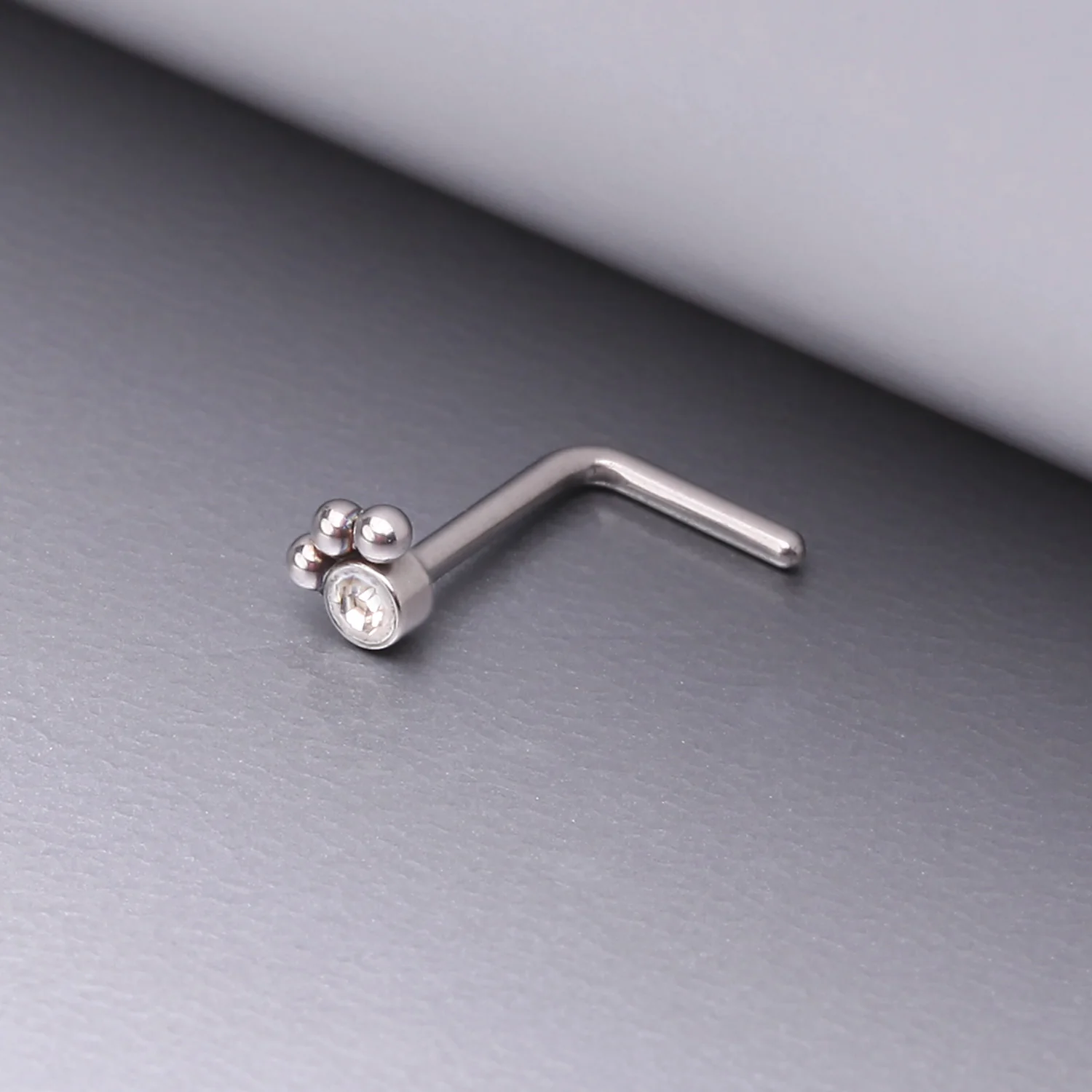 Bali Beads Sparkle Steel L-Shaped Nose Ring - Image 2