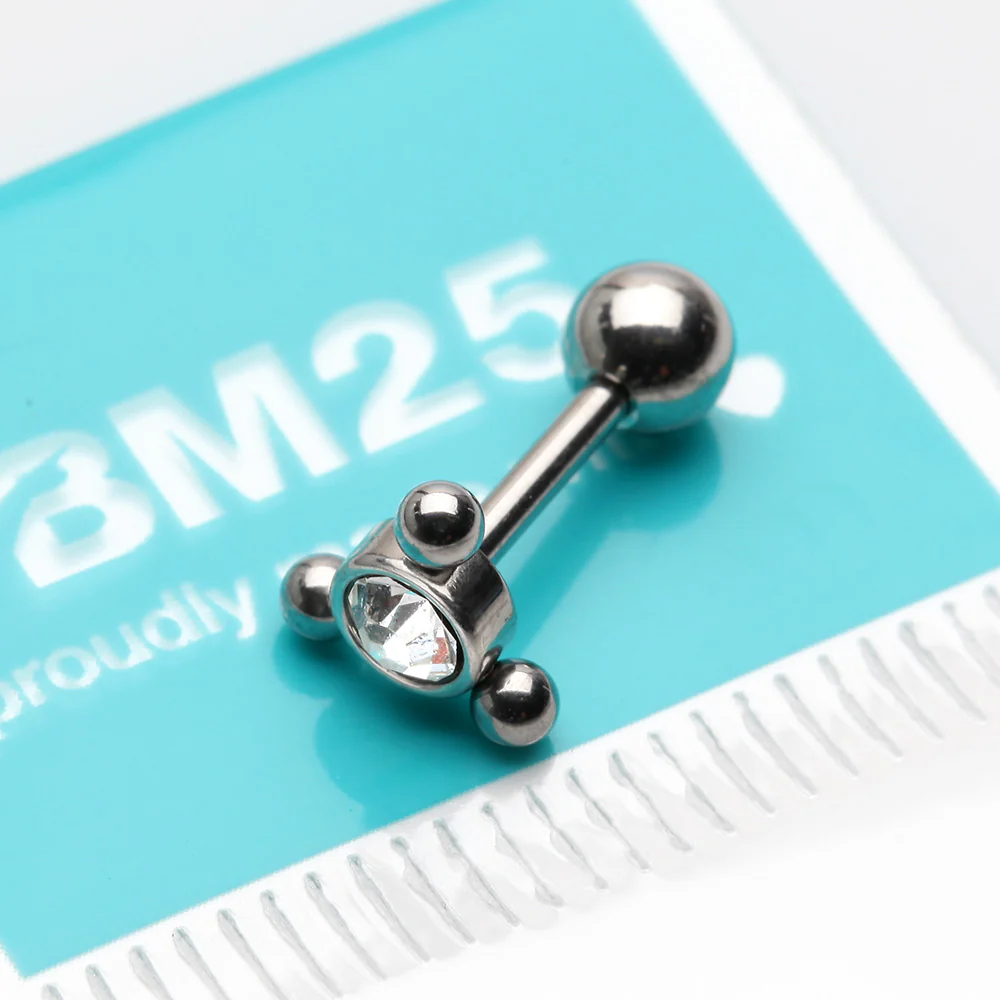 Bali Beads Trio Sparkle Cartilage Tragus Barbell Earring - Image 3