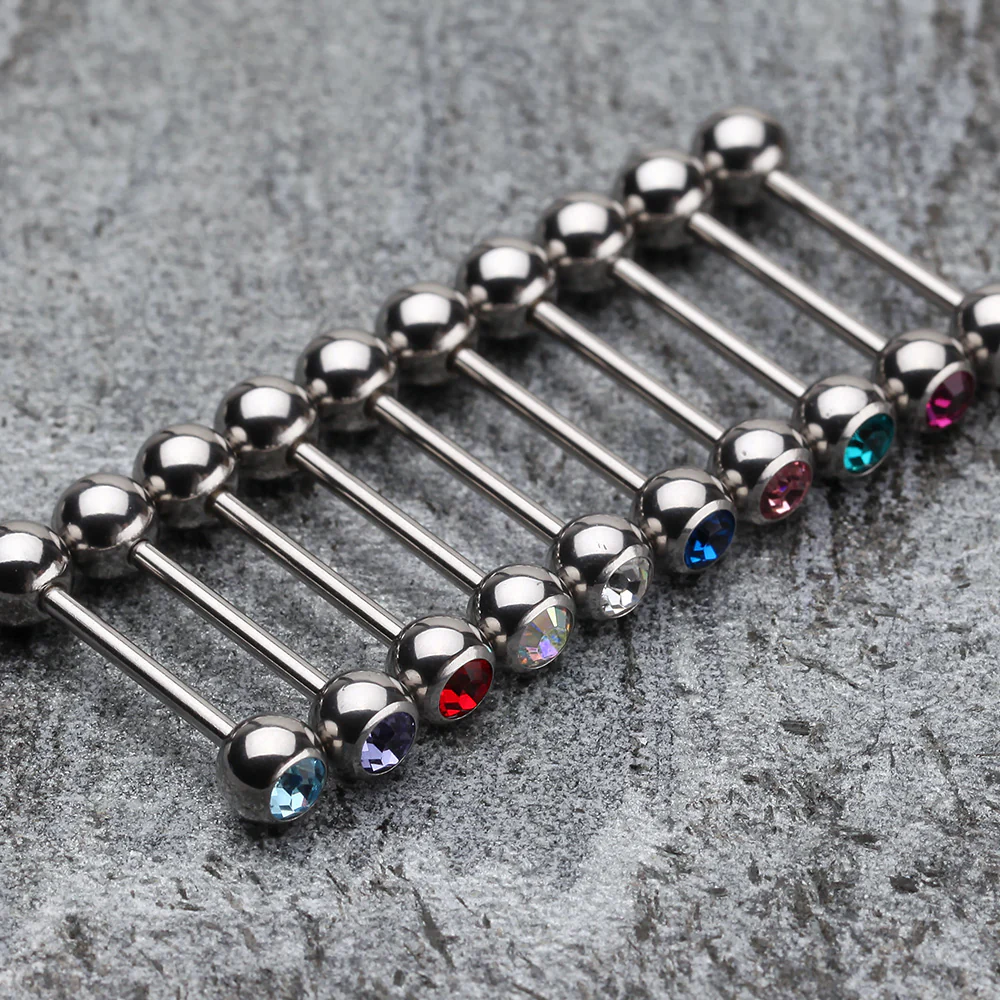 Basic Gem Ball Steel Barbell Tongue Ring - Image 3