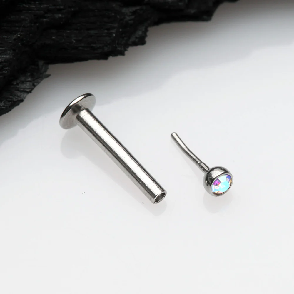 Basic Gem Ball Top Threadless Push-In Steel Labret - Image 3