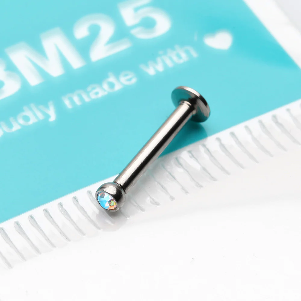Basic Gem Ball Top Threadless Push-In Steel Labret - Image 4