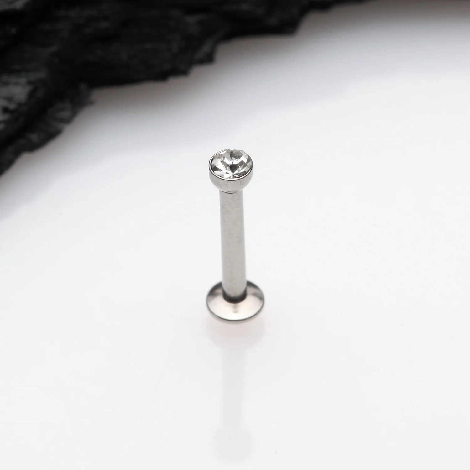 Basic Gem Ball Top Threadless Push-In Steel Labret - Image 2