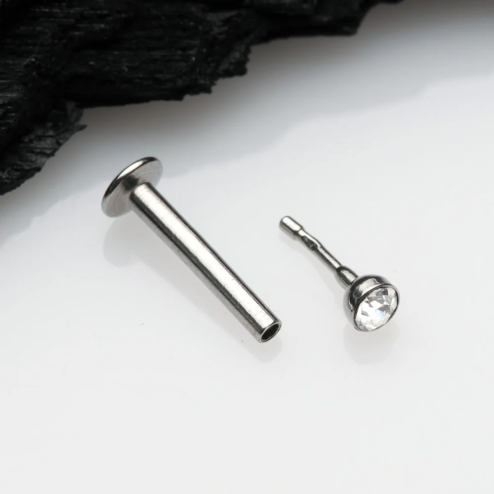 Basic Gem Ball Top Threadless Push-In Steel Labret - Image 3