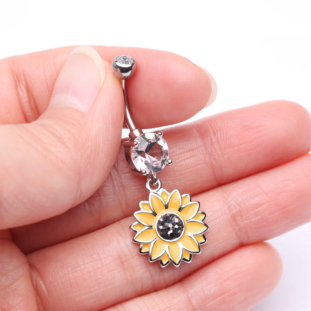 Beach Sunflower Sparkle Belly Button Ring - Image 4