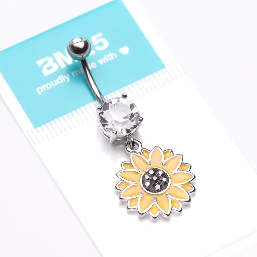 Beach Sunflower Sparkle Belly Button Ring - Image 5