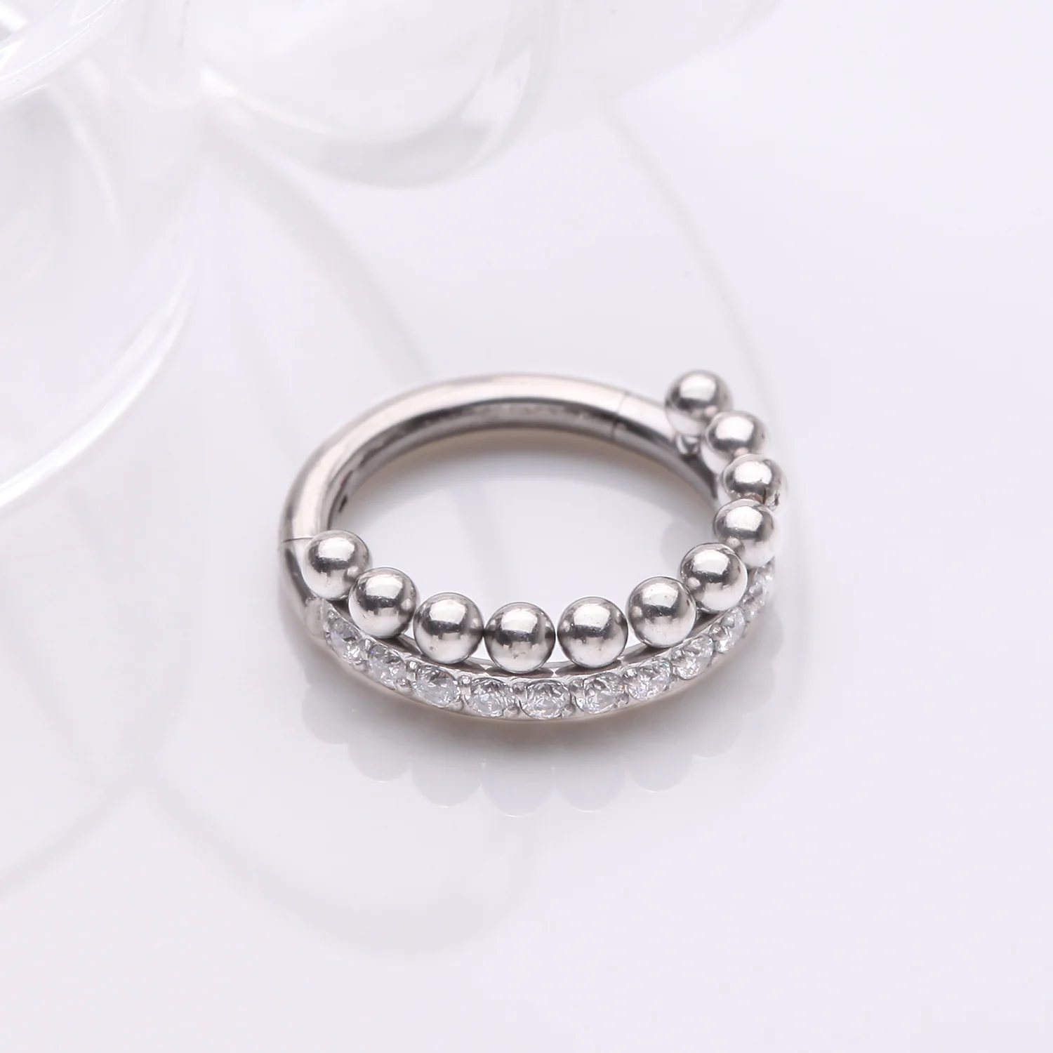 Beaded Layer Sparkle Elegance Steel Clicker Hoop Ring - Image 2