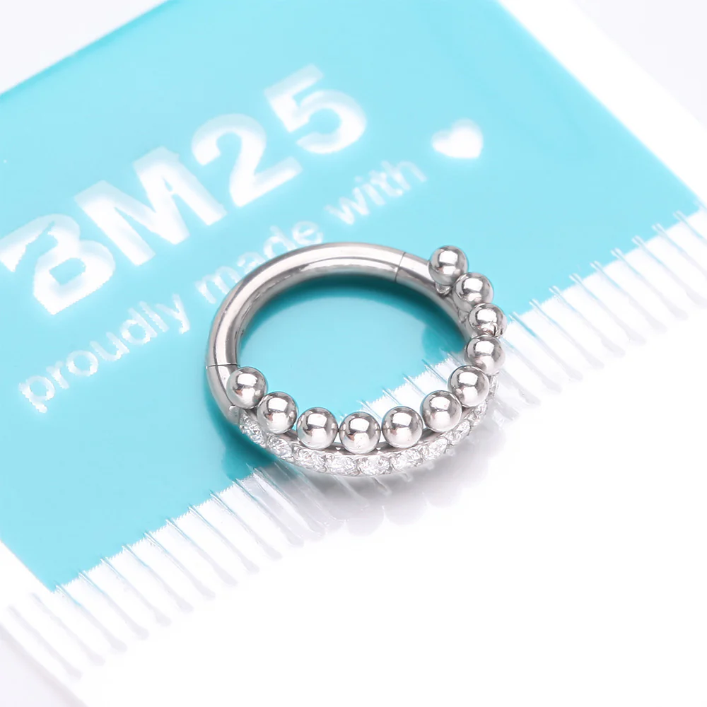 Beaded Layer Sparkle Elegance Steel Clicker Hoop Ring - Image 5
