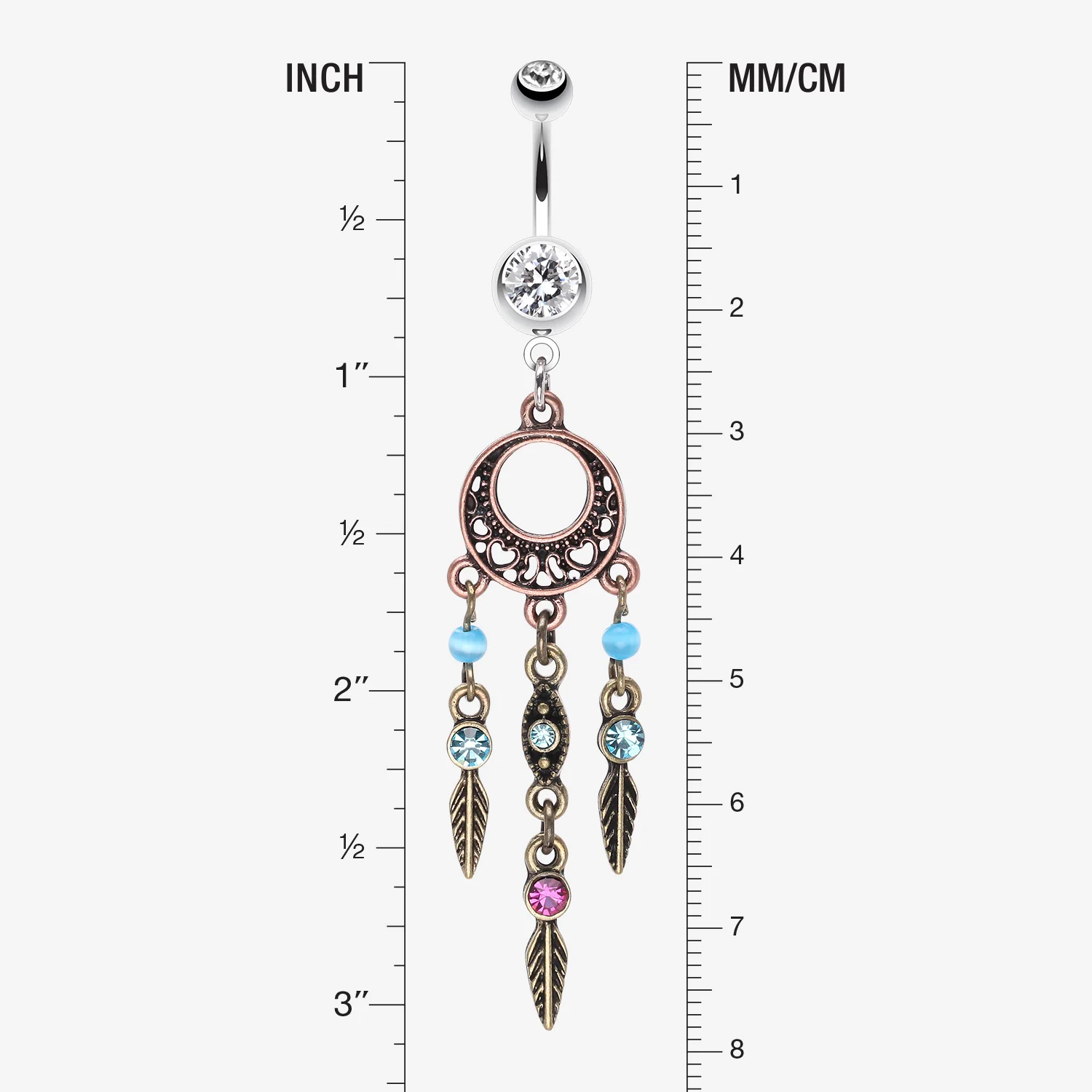 Beautiful Vintage Style Dream Catcher Belly Ring - Image 2