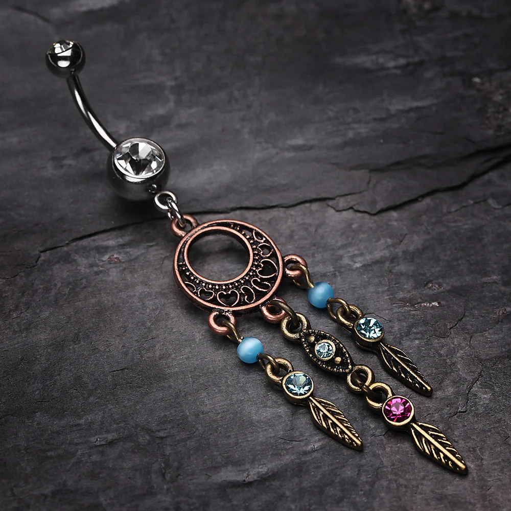 Beautiful Vintage Style Dream Catcher Belly Ring - Image 3