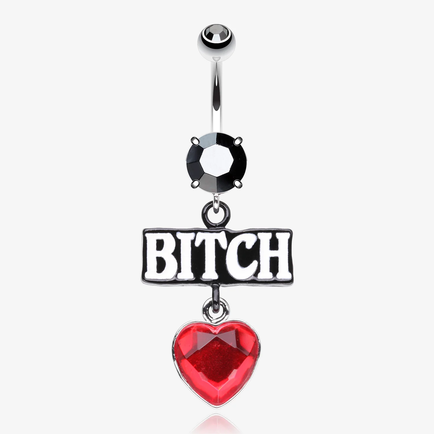 Bitch Heart Sparkle Dangle Belly Button Ring