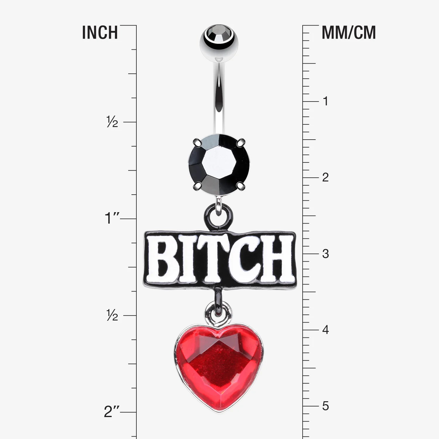 Bitch Heart Sparkle Dangle Belly Button Ring - Image 2