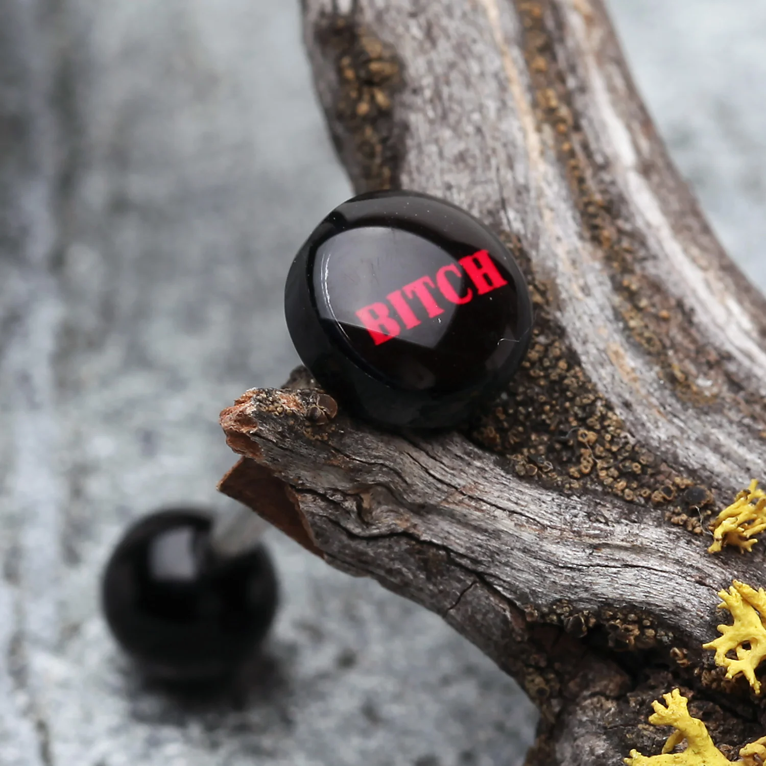 'BITCH' Logo Acrylic Barbell Tongue Ring - Image 2