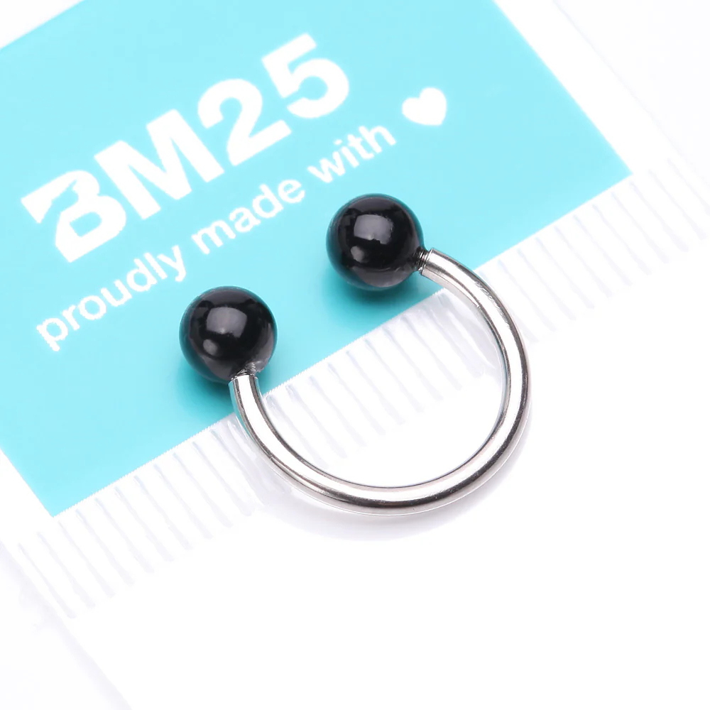 Black Agate Stone Ball Ends Steel Horseshoe Circular Barbell - Image 5