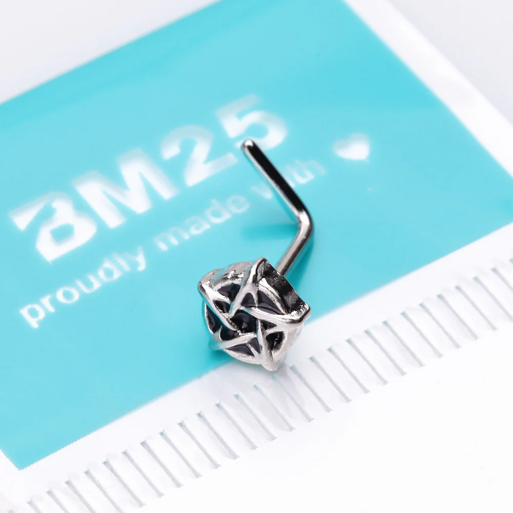 Black Pentagram Star Gothic L-Shaped Nose Ring - Image 3