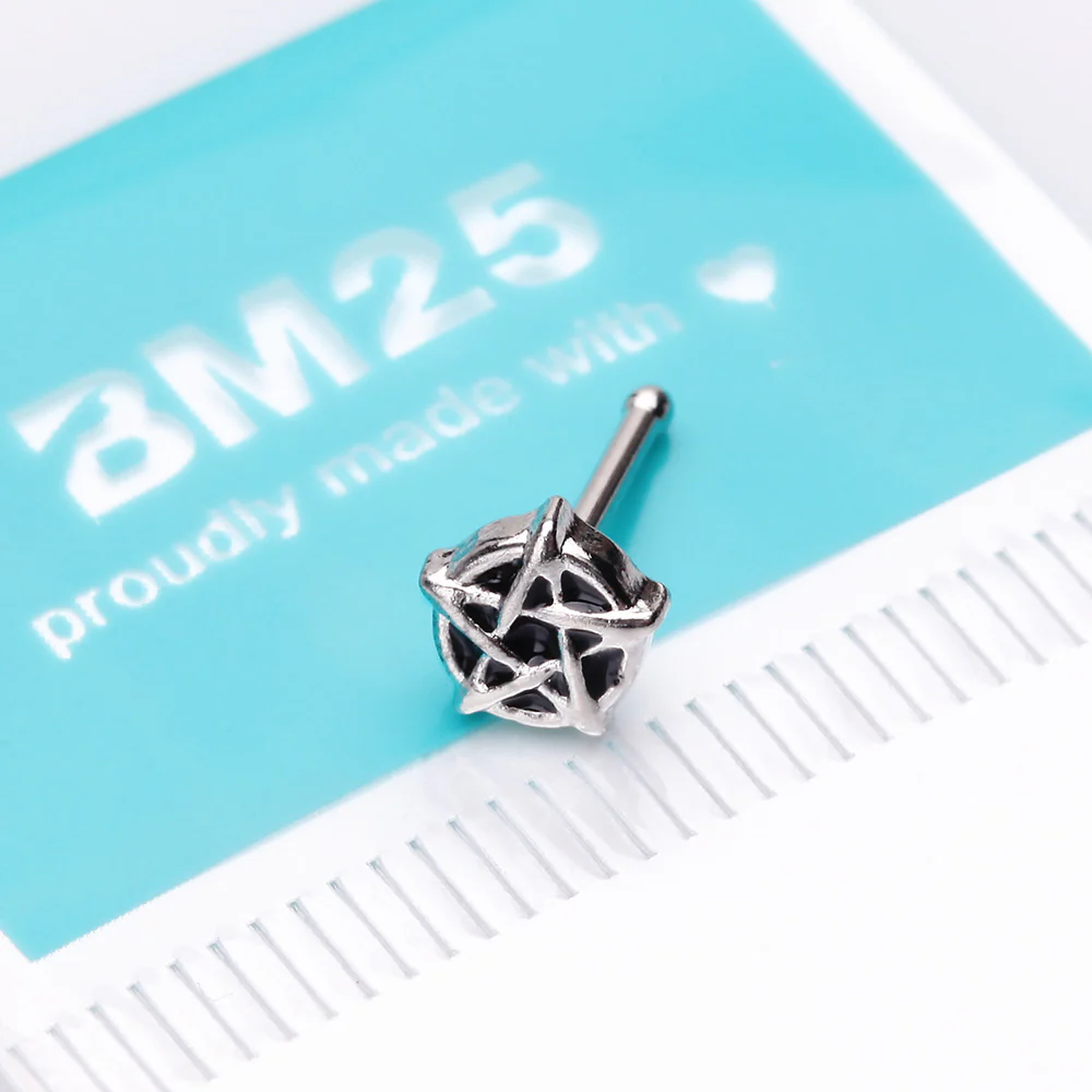 Black Pentagram Star Gothic Nose Stud Ring - Image 3