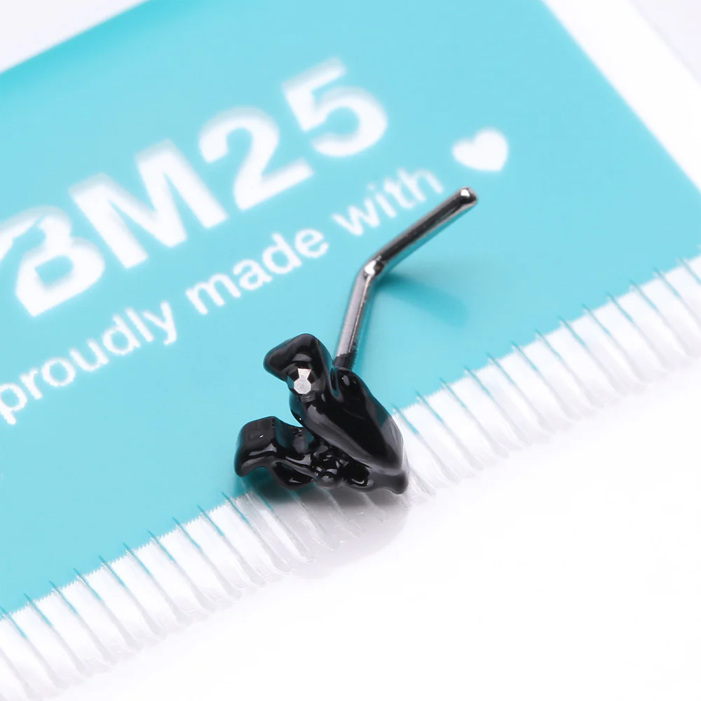 Black Raven Sparkle L-Shaped Nose Ring - Image 4