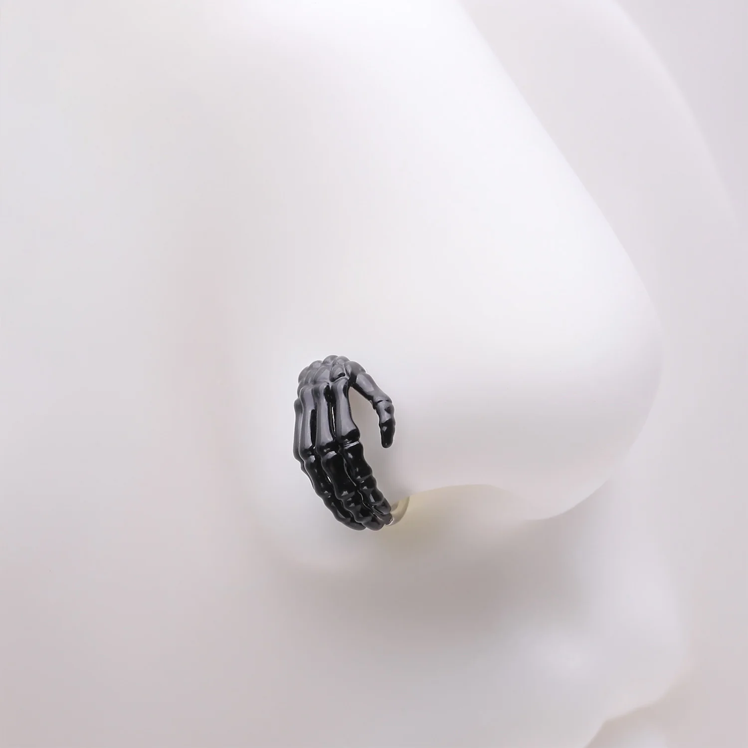 Black Skeleton Hand of Death Steel Bendable Hoop Ring - Image 2