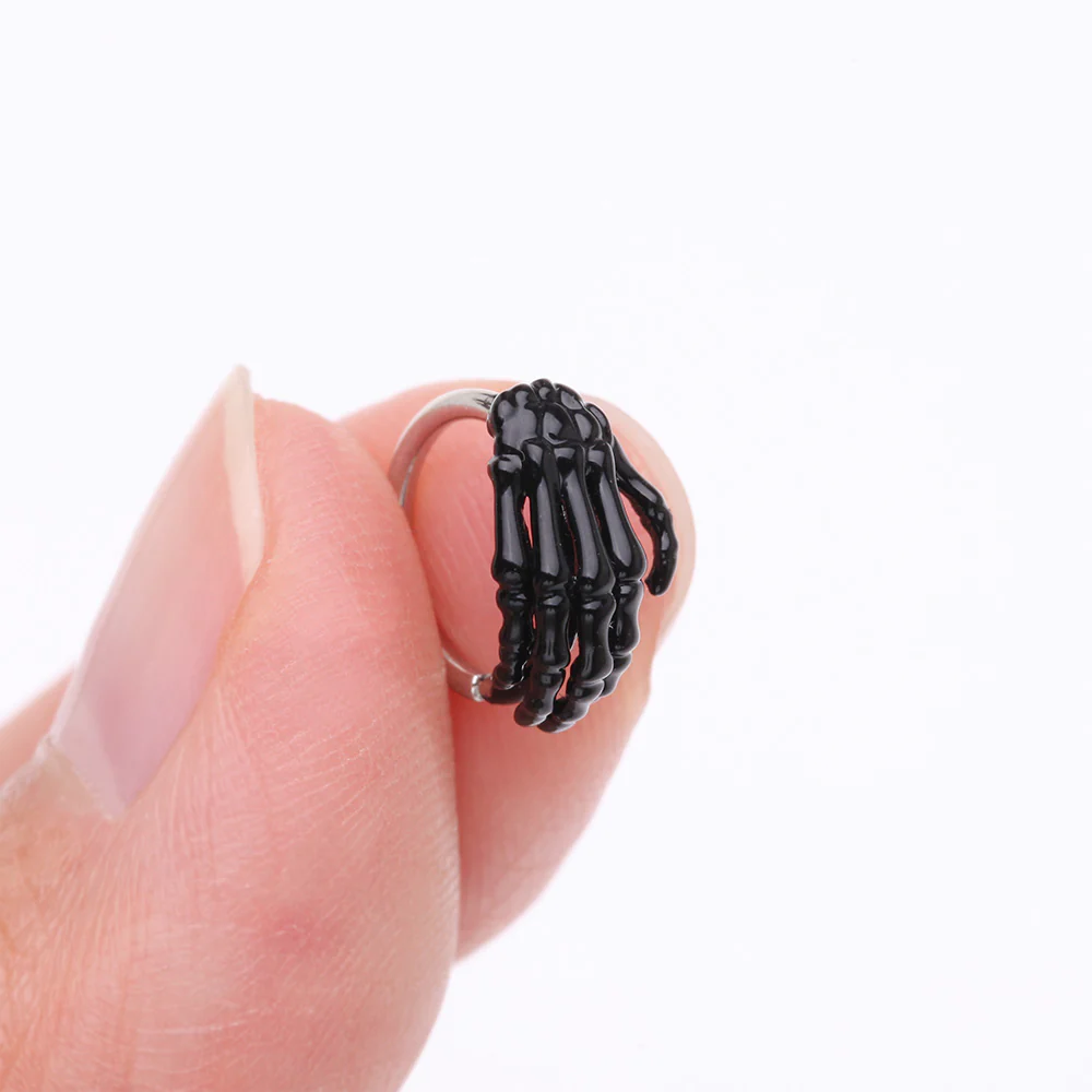 Black Skeleton Hand of Death Steel Bendable Hoop Ring - Image 3