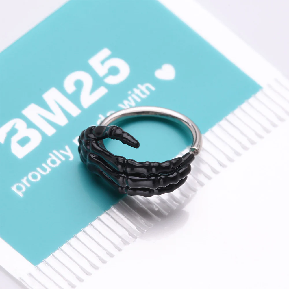 Black Skeleton Hand of Death Steel Bendable Hoop Ring - Image 4