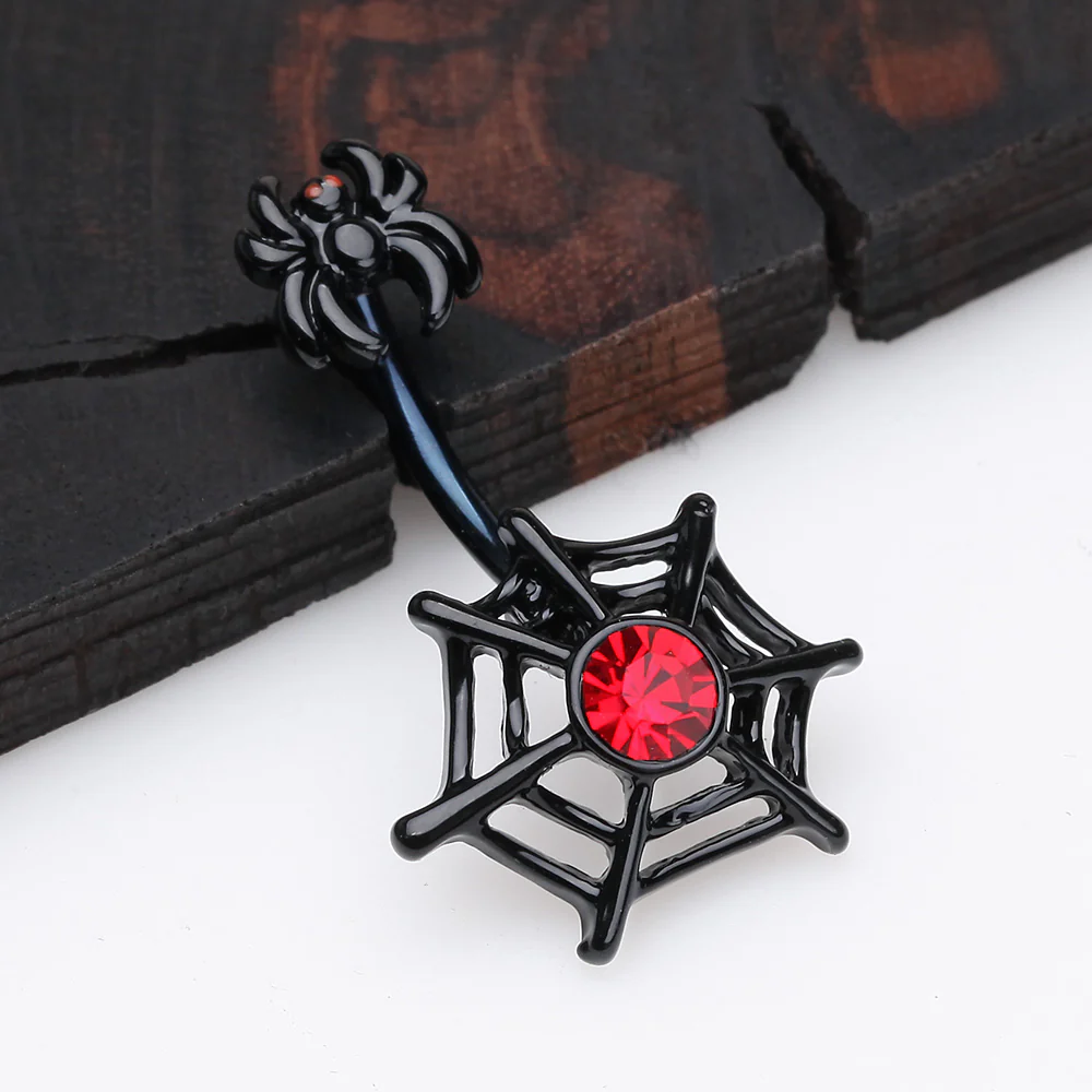 Black Widow Spider Web Belly Button Ring - Image 3