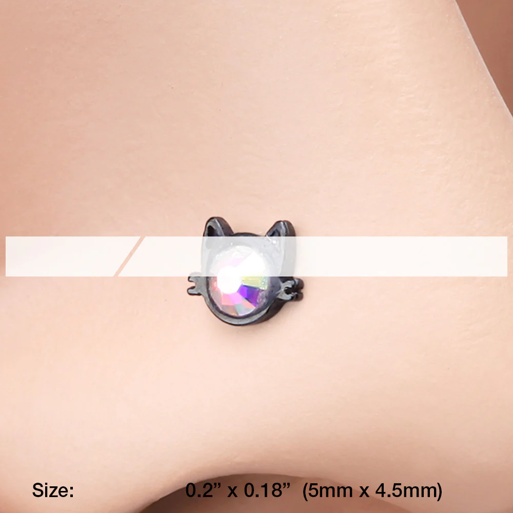 Blackline Adorable Cat Face Iridescent Sparkle L-Shaped Nose Ring - Image 3