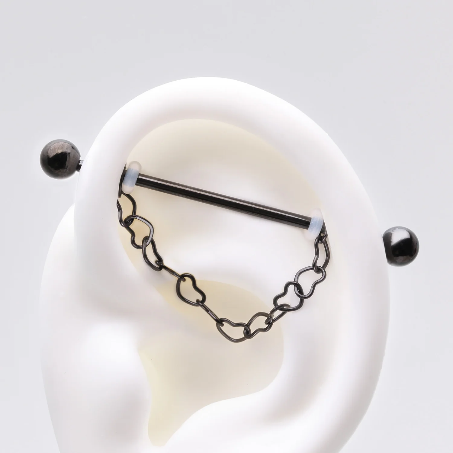 Blackline Adorable Chained Hollow Heart Dangle Industrial Barbell - Image 2