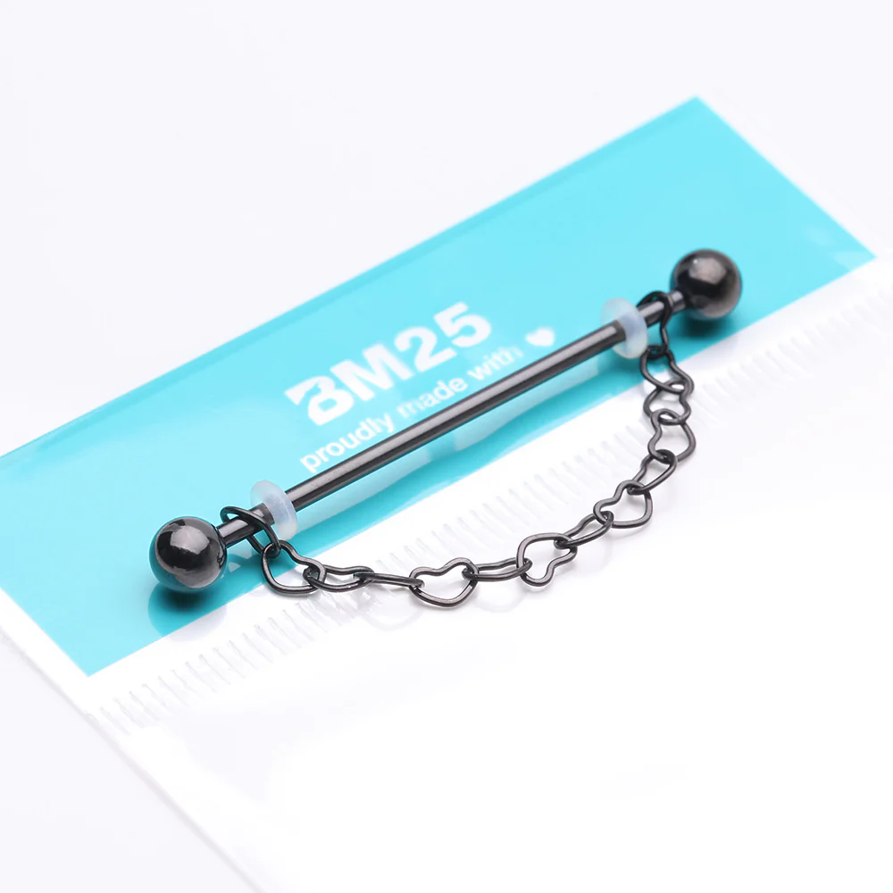 Blackline Adorable Chained Hollow Heart Dangle Industrial Barbell - Image 4