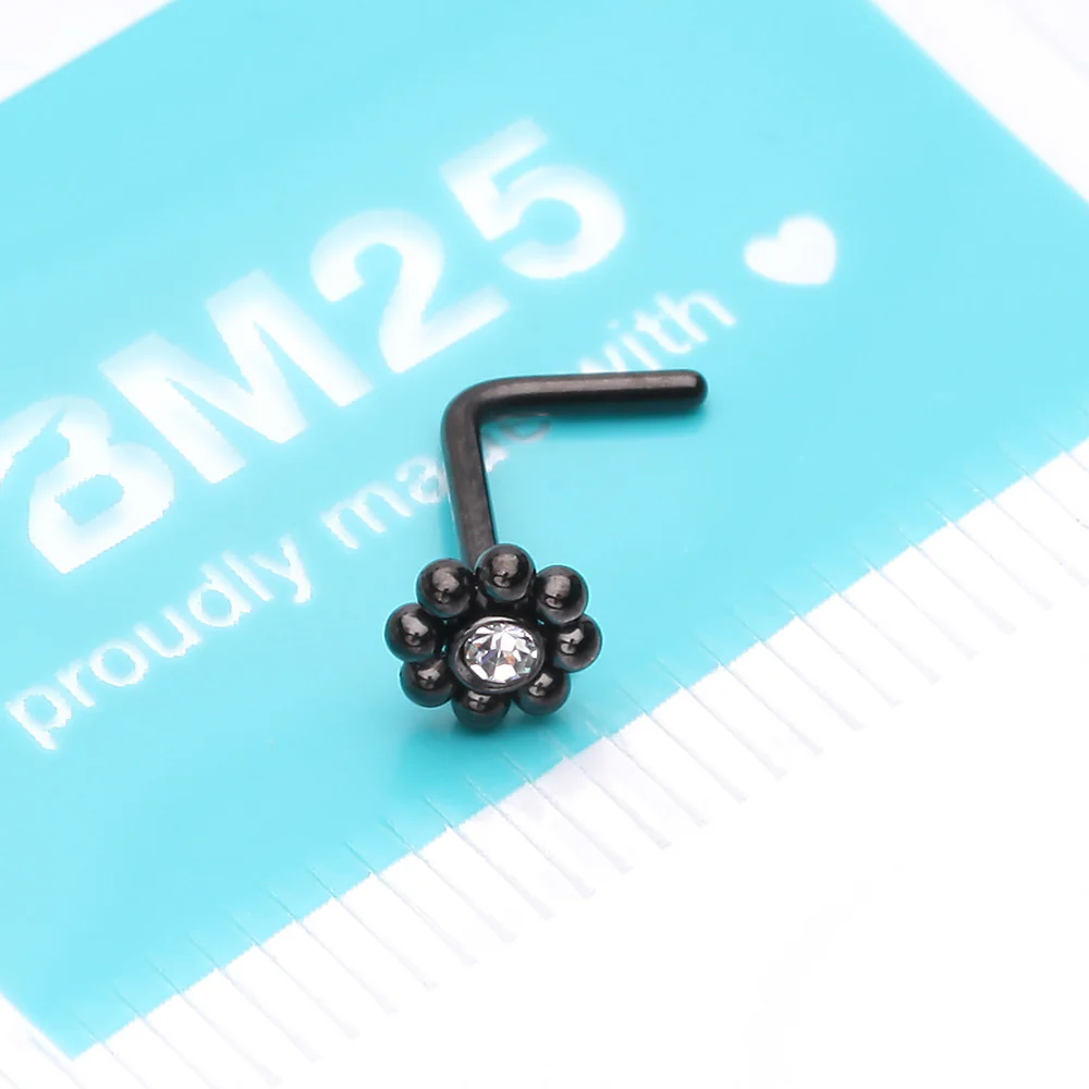 Blackline Bali Beads Flower Sparkle Steel L-Shaped Nose Ring - Image 4