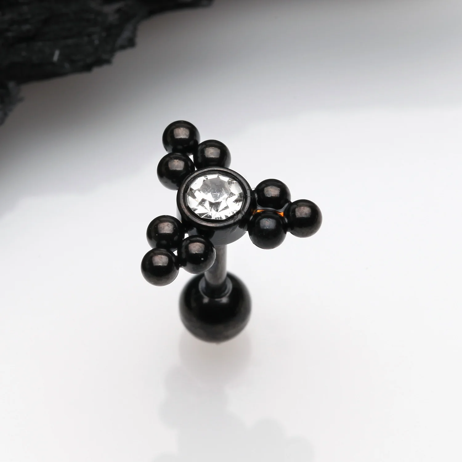 Blackline Bali Beads Triangle Sparkle Cartilage Tragus Barbell Earring - Image 2