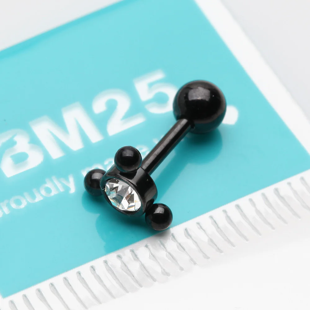 Blackline Bali Beads Trio Sparkle Cartilage Tragus Barbell Earring - Image 3