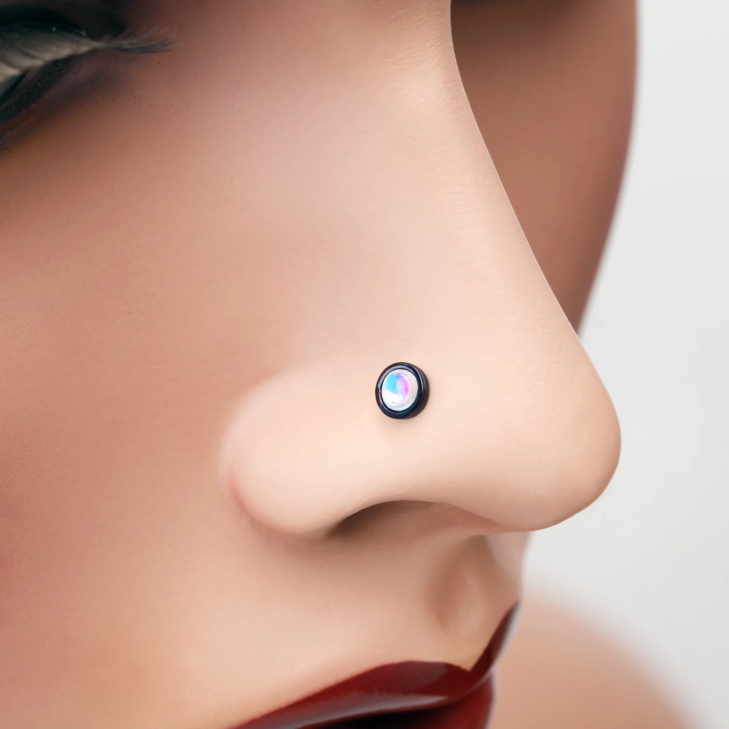 Blackline Bezel Set Iridescent Revo Sparkle Nose Stud Ring - Image 2