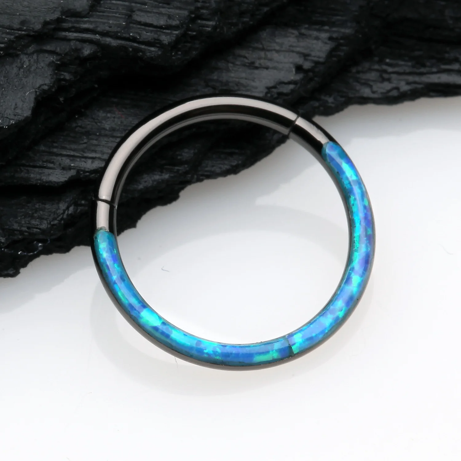 Blackline Brilliant Fire Opal Lined Front Facing Seamless Clicker Hoop Ring - Image 2