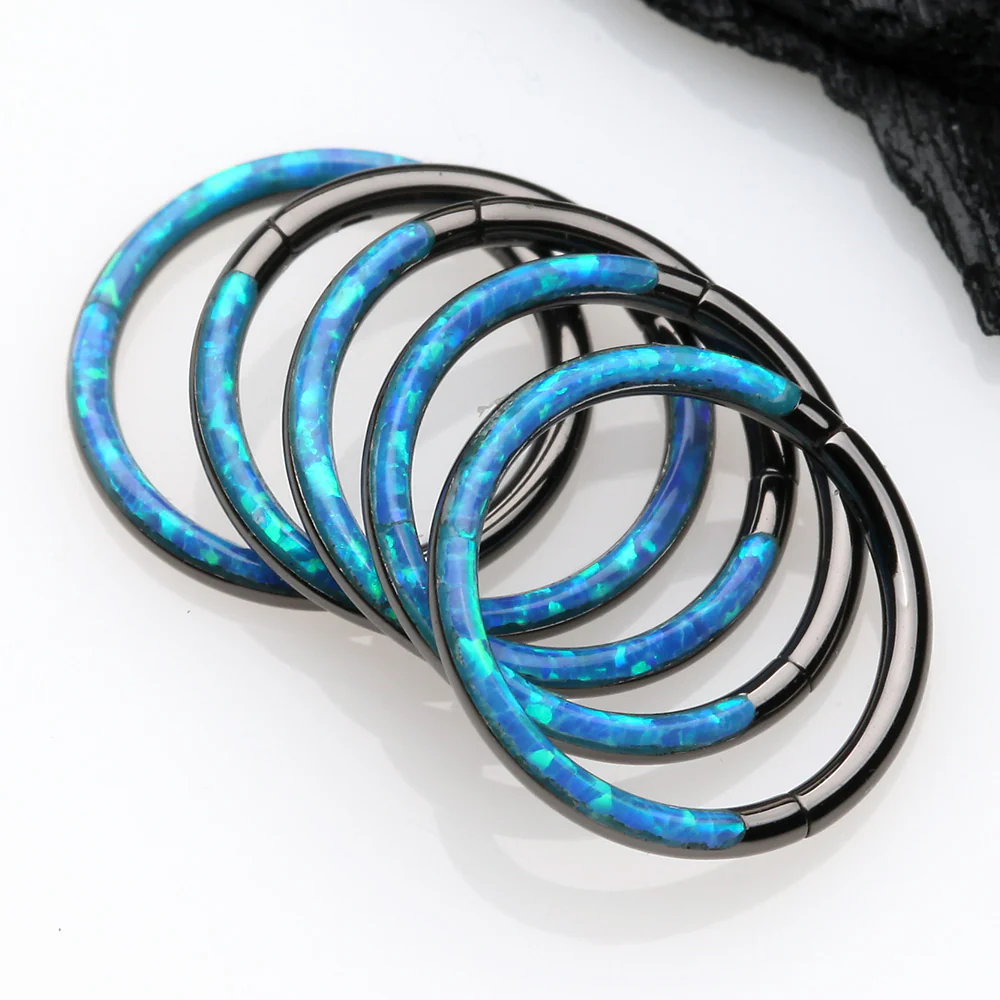 Blackline Brilliant Fire Opal Lined Front Facing Seamless Clicker Hoop Ring - Image 4