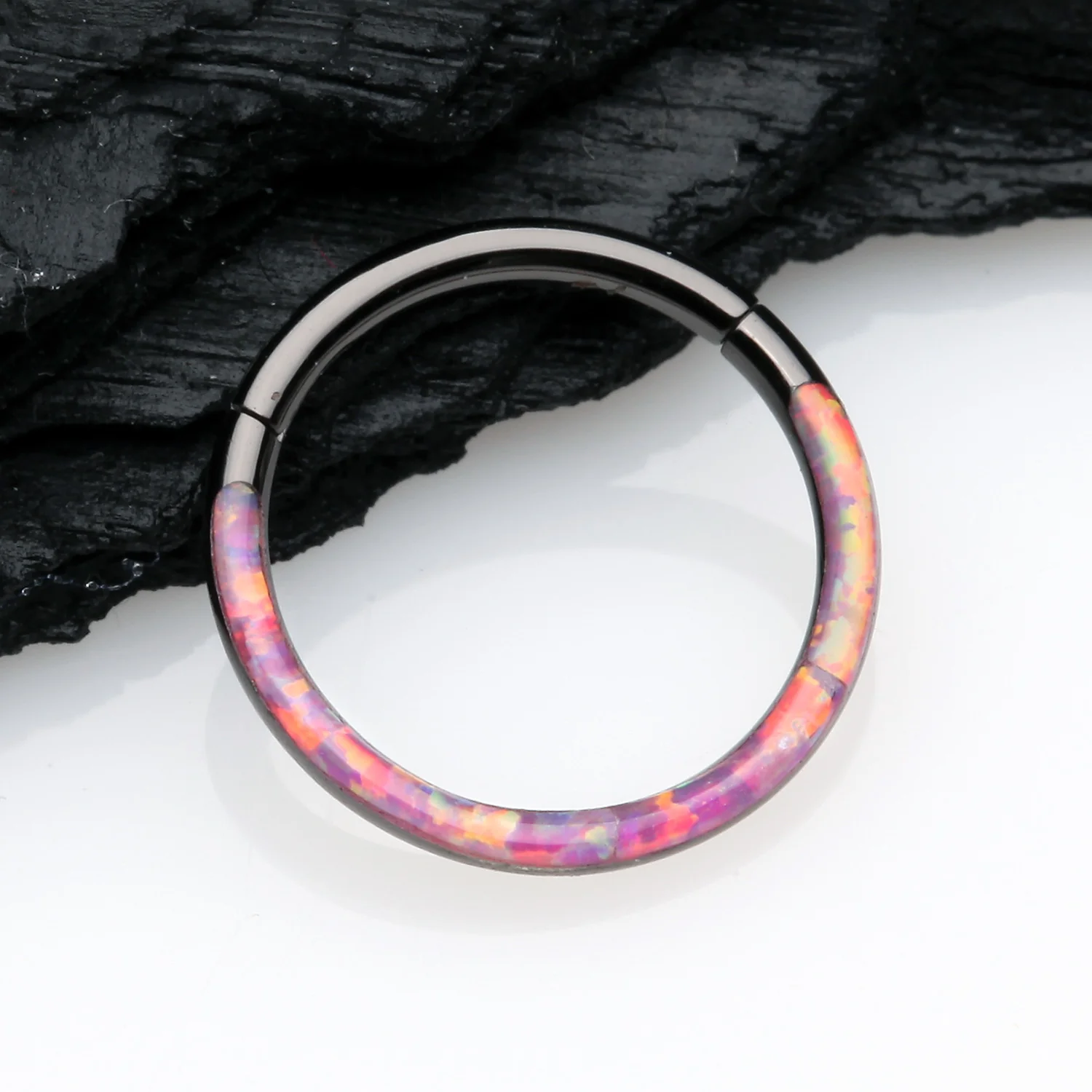 Blackline Brilliant Fire Opal Lined Front Facing Seamless Clicker Hoop Ring - Image 2