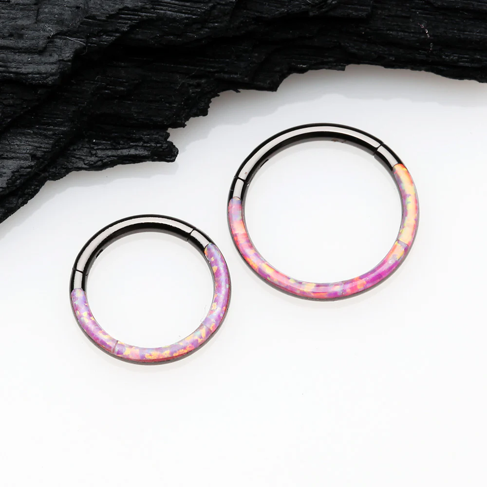 Blackline Brilliant Fire Opal Lined Front Facing Seamless Clicker Hoop Ring - Image 3