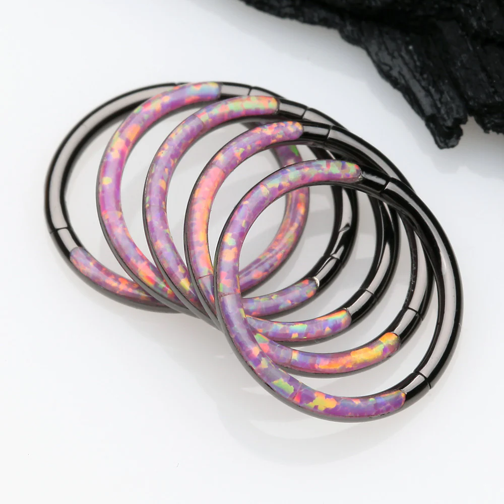 Blackline Brilliant Fire Opal Lined Front Facing Seamless Clicker Hoop Ring - Image 4