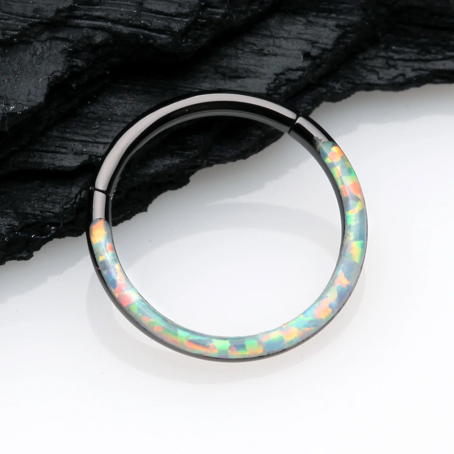 Blackline Brilliant Fire Opal Lined Front Facing Seamless Clicker Hoop Ring - Image 2