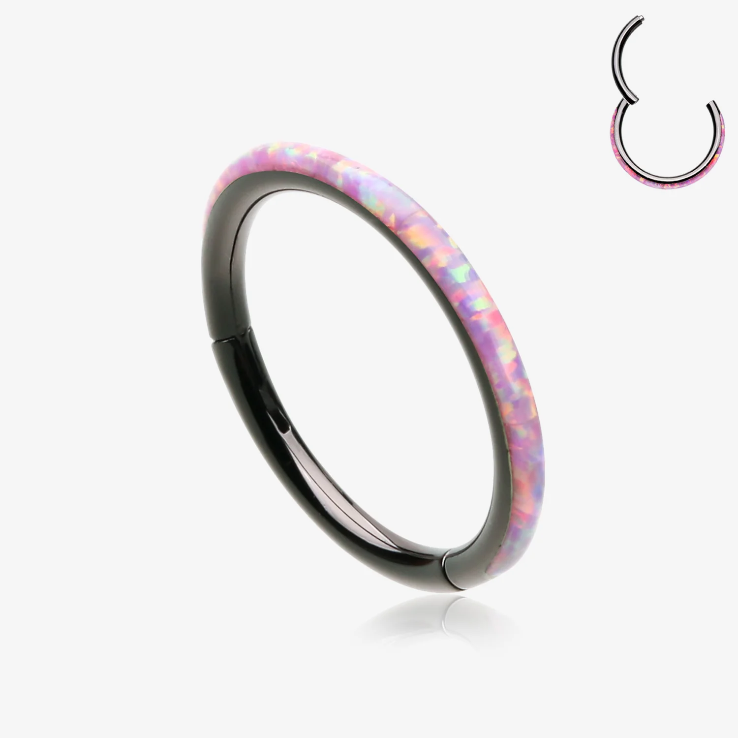Blackline Brilliant Fire Opal Lined Seamless Clicker Hoop Ring