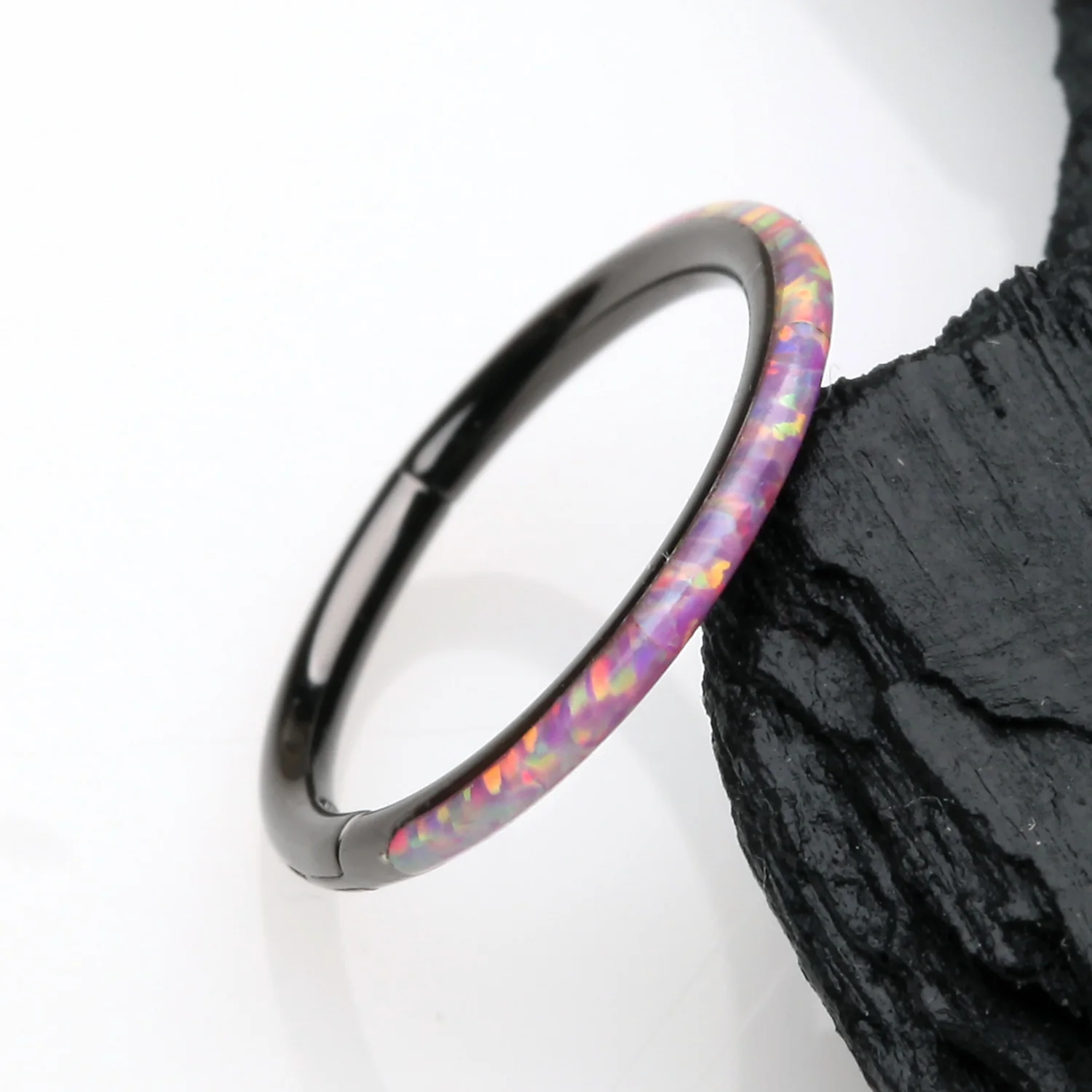 Blackline Brilliant Fire Opal Lined Seamless Clicker Hoop Ring - Image 2