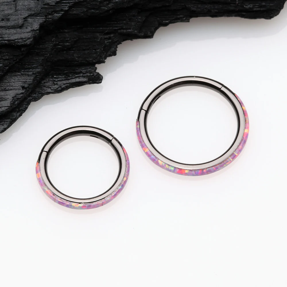 Blackline Brilliant Fire Opal Lined Seamless Clicker Hoop Ring - Image 3
