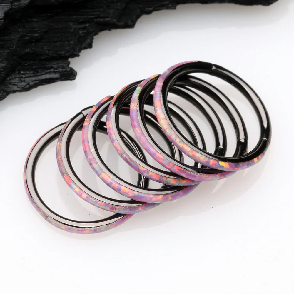 Blackline Brilliant Fire Opal Lined Seamless Clicker Hoop Ring - Image 4
