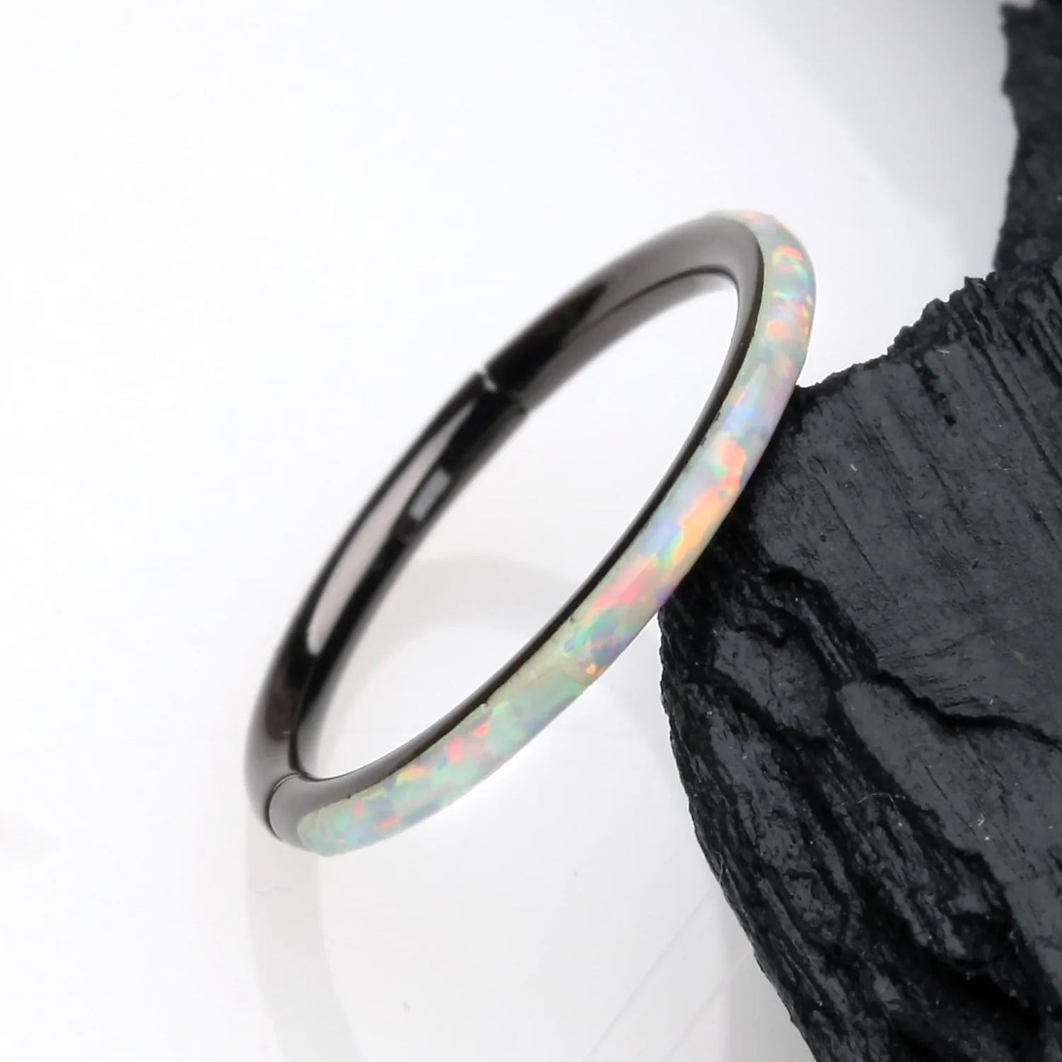 Blackline Brilliant Fire Opal Lined Seamless Clicker Hoop Ring - Image 2