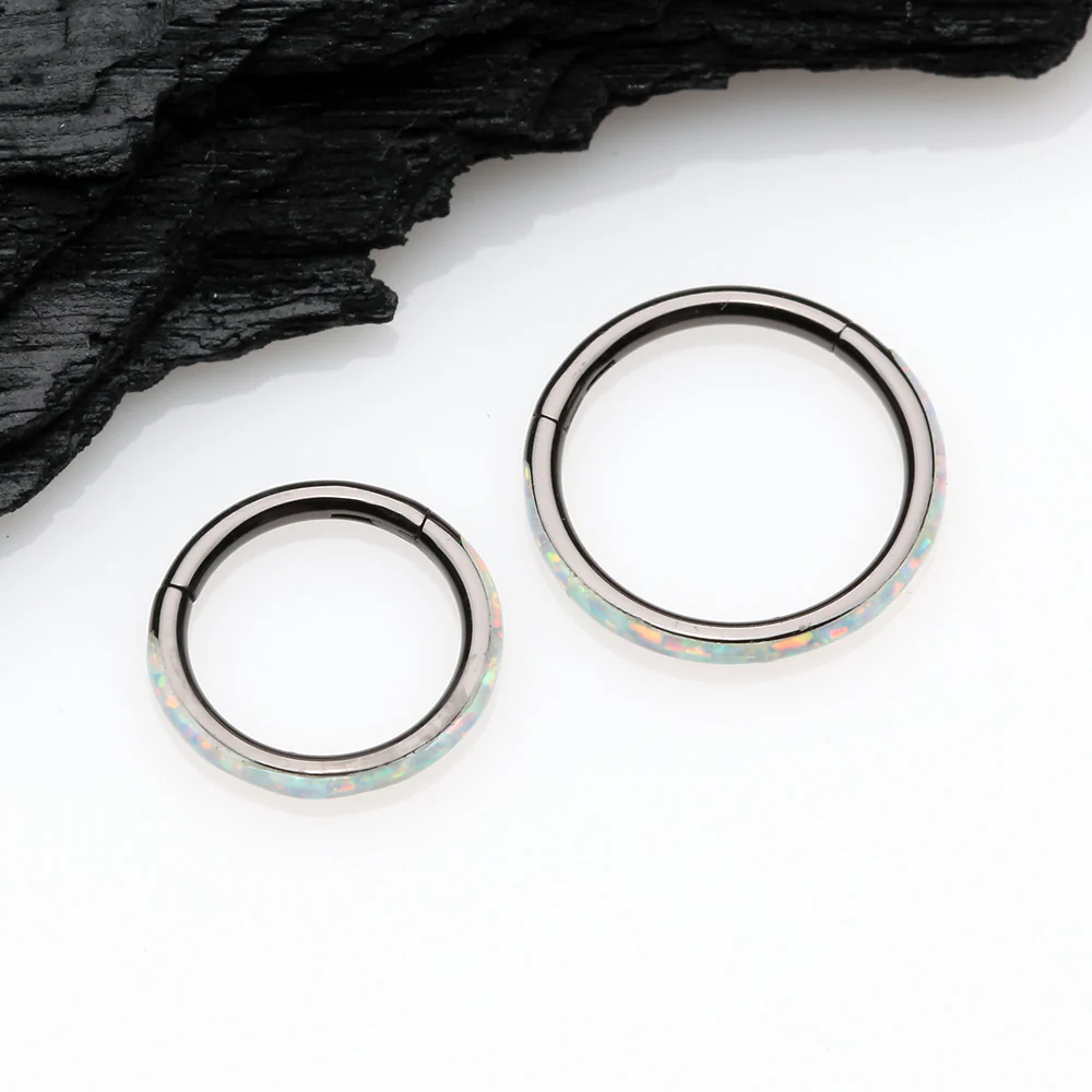 Blackline Brilliant Fire Opal Lined Seamless Clicker Hoop Ring - Image 3
